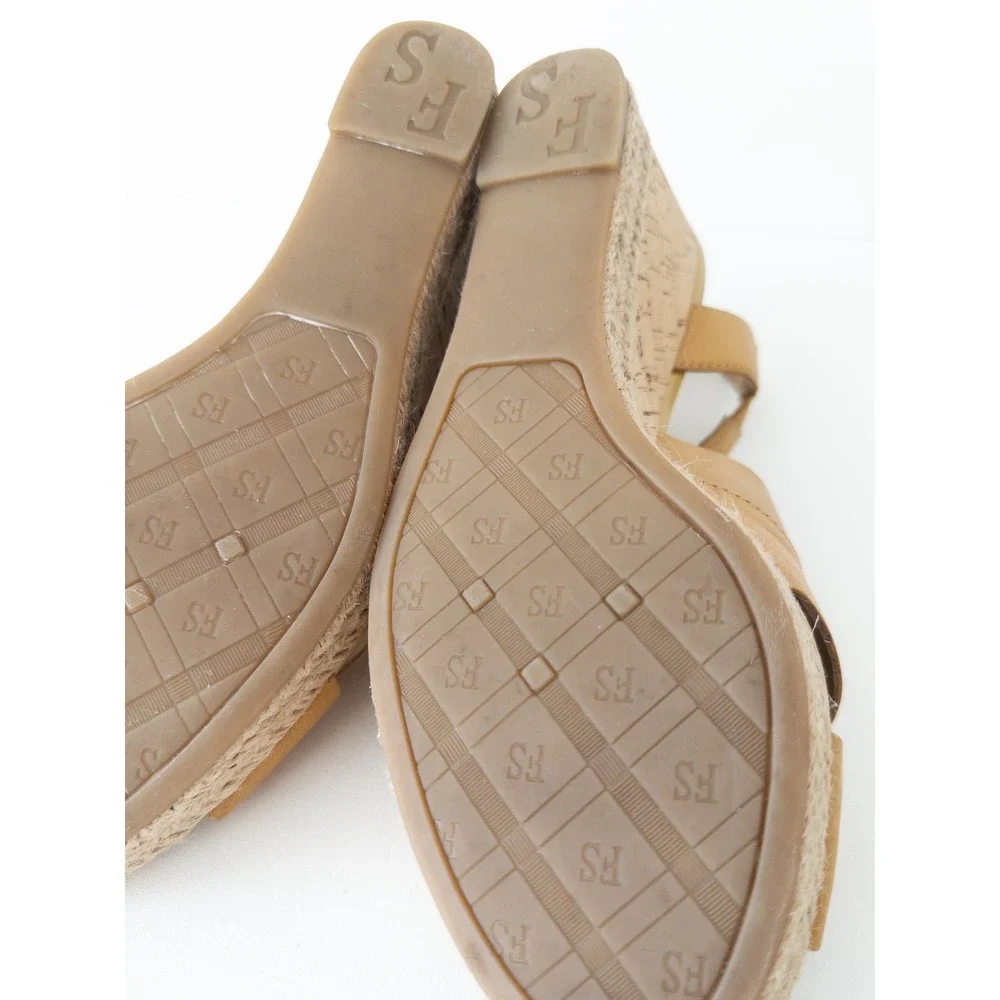 Franco Sarto Kelsy Wedge Sandals Womens 9M Tan Leather Cork Espadrille Boho